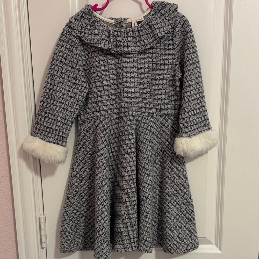 Janie and Jack Gray Tweed Dress with White Accents